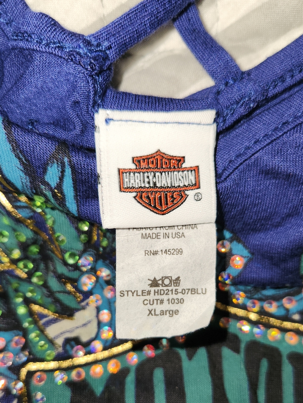 Harley-Davidson Rhinestone Live To Ride Free Bar & Shield Tee Size XL Blue - Picture 3 of 6
